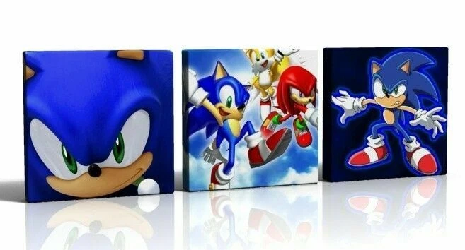 SONIC THE HEDGEHOG 3 X CANVAS PICTURES , WALL ART  , AVAILABLE IN 4 SIZES  - Image 1 of 1
