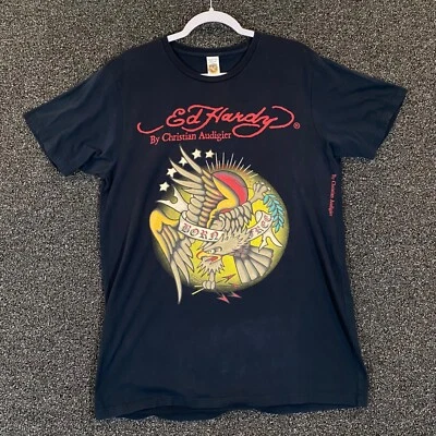 Рубашка мужская большая черная футболка Ed Hardy Born Free Bird Christian Audigier S/S Y2K - Изображение 1 из 4