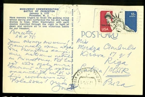 USA USPS FL 1975 BATTLE OF PRINCETON 1777 MONUMENT POSTAL CARD to SOVIET LATVIA - Picture 1 of 2