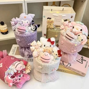 Sanrio CUTE Bouquet Kawaii Anime Hello Kitty Cinnamoroll Kuromi Melody Plush Flo - Picture 1 of 15