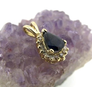 1.00 ct Sapphire 14k Yellow Gold .13 ctw Diamonds Teardrop Pendant - Picture 1 of 5