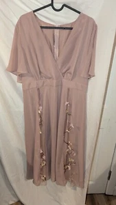 V-Neck A-line Chiffon Lace Midi Dress #274251 BNWT Size Xl - Picture 1 of 6