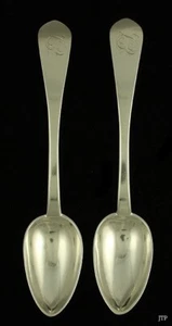 Pair 18th Century American Coin Silver Serving Spoons - Picture 1 of 3