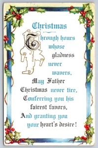 Holly Framed Christmas Verse, Antique Embossed Greeting Postcard - Foto 1 di 2
