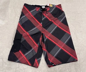 NWT Hang Ten Board Shorts Mens XL Black Red Plaid Lined Bathing Suit Swim Trunks - Picture 1 of 13