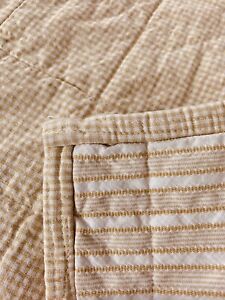 Handmade Neutral Color Quilt Tan Ivory Gingham Stripe 56”x80” Reversible Country