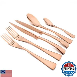 Snplowum 24-Piece Copper Flatware, Mirror 18/10 Stainless Steel Modern and Lu - Picture 1 of 5