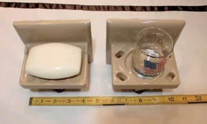 Vintage *Gewürz braun* glänzende Keramik…Spülenset…Seifenschale, Becher & Zahnbürste  - Bild 1 von 12