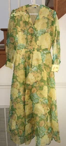 VINTAGE 60s 70s AVALON Chiffon FLORAL BOHO Hostess GARDEN Party MAXI Dress 12 - Picture 1 of 6