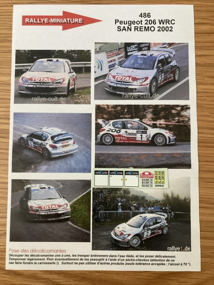 DECALS 1/43 PEUGEOT 206 BURNS RALLYE SAN REMO 2002 WRC RALLY ITALIA ITALIE - Photo 1/1