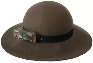 Sportsgirl Wool Felt Wide-Brim 55cm Hat Olive w Black Ribbon Feather Panama OSFM - Picture 1 of 19