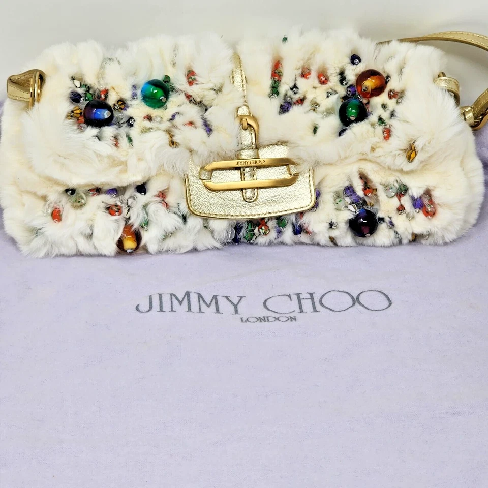 Новый JIMMY CHOO винтажный кроличий мех и кожа многоцветный бисер - Изображение 1 из 4
