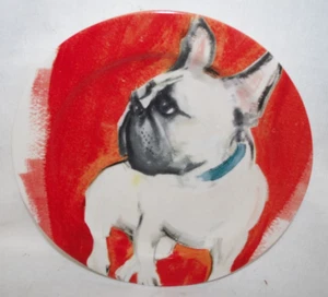 II Anthropologie Sally Muir Dog a Day Dessert Plate Jack Russell 8 3/8" Red - Picture 1 of 7