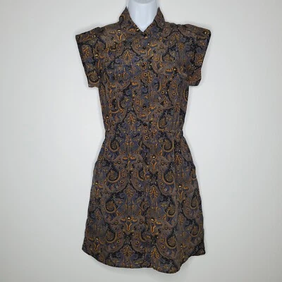 Vestido boho Broadway & Broome para mujer 100 % seda geométrico oscuro manga corta talla 0 Foto 1 de 4