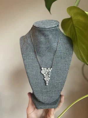 Pilgrim Danish Design Statement silver plate Necklace Clear Rhinestone 14-17” H3 - Image 1 of 4