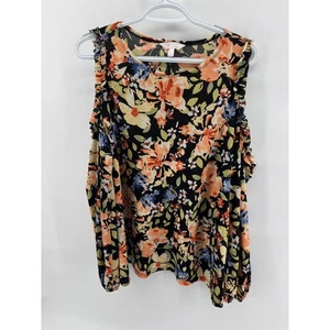 Top para mujer Lauren Conrad floral hombro frío XL negro naranja azul - Imagen 1 de 7