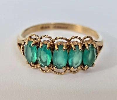 Anillo de oro amarillo de 9 quilates piedras de calcedonia anillo completo con sello del Reino Unido talla M 1/2 Foto 1 de 4