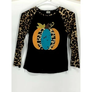 T-shirt bambina leopardata stampa animalier zucca raglan bambino taglia 3XL - Foto 1 di 5