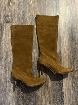 Antonio Melani Guante Ajuste Cuero Gamuza Camel Marrón Botas Hasta la Rodilla Tacones 6.5 Foto 1 de 4