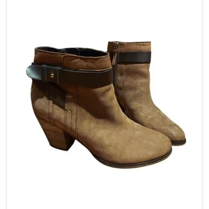 Stivaletti stivaletti Franco Sarto misura 7 beige pelle marrone fibbia zip Dotty - Foto 1 di 10