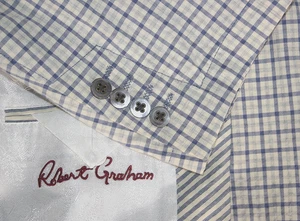 Robert Graham Men's 46 Check Blazer Blue White Stretch Cotton Unstructured Sport - Picture 1 of 9
