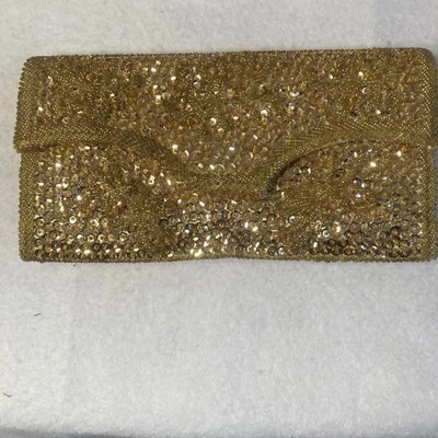 Bolsa clutch vintage dourada com lantejoulas para noite - Imagem 1 de 4
