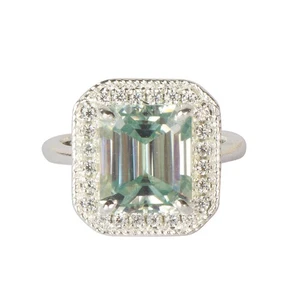 10 Ct Emerald Blue Diamond Ring | 925 Sterling Silver Certified - Picture 1 of 7