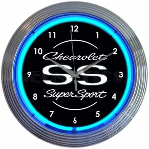 Chevrolet Super Sport SS Blue Neon Wall Clock 15" Diameter 8CHVSS Neonetics - Picture 1 of 4