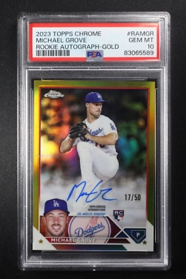2023 Topps Chrome Baseball Gold Refractor Michael Grove Auto Rookie #/50 PSA 10 - Image 1 of 3