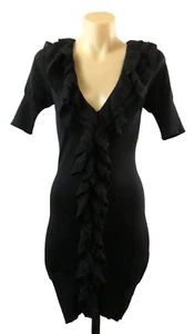 KAREN MILLEN Black Dress Knit Bodycon Wool Blend Short Sleeves Size 1 / AU 6 8 - Picture 1 of 9