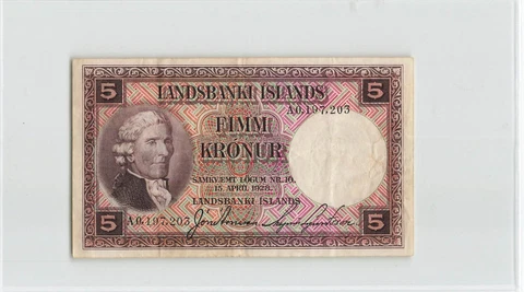 ICELAND 5 Kronur 1928, P-27b Landsbanki Islands, A0,197,203 Crisp Circ.    ...A4 Cover