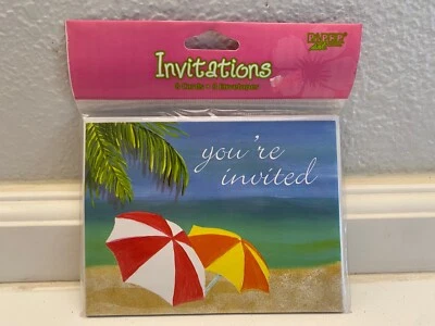 "Tropical Vacation" Summer Beach Birthday Party Postcard INVITATIONS  (8) - Image 1 of 2