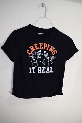 2023 Old Navy Halloween CREEPING IT REAL Cotton Poly T Shirt BOYS S Black - Image 1 of 4