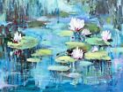 OOAK Abstract Water lilies Pond Original Painting 24x18