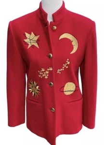 RARE Red Wool Blazer CharlesGluech Astronomy Applique’ Focus 2000 Vintage 1980’s - Picture 1 of 14