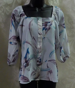 Harve Benard Floral Blouse Size M NWT Button Front Square Neck 3/4 Sleeve $59.50 - Picture 1 of 16