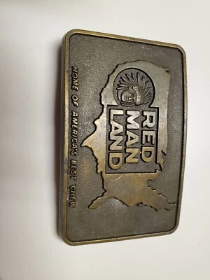 Fivela de cinto vintage Red Man mastigar tabaco faroeste cowboy nativo americano - Imagem 1 de 4