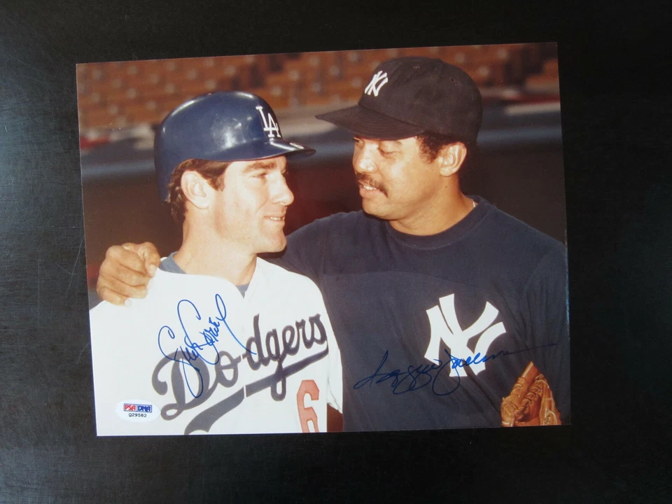 Reggie Jackson & Steve Garvey Autograph Signed 8 x 10 Photo Yankees Dodgers PSA - Image 1 of 1