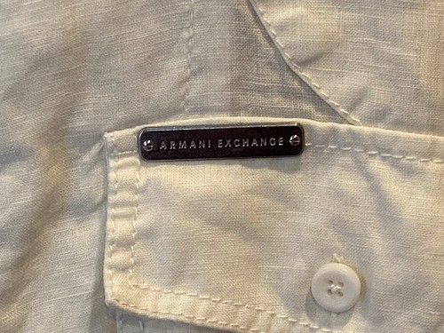 OFF WHITE A X Armani Exchange ~ lino ~ bianco sporco ~ manica lunga ~ campo ~ camicia giacca ~ taglia XL ~ nuovo con etichette