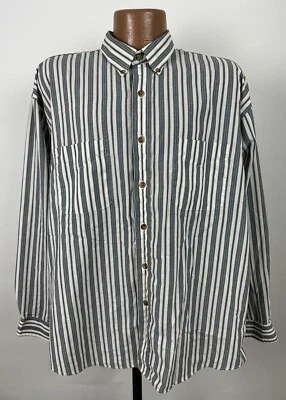 Camisa Van Heusen sin arrugas para hombre L de gran tamaño a rayas manga larga con botones Y2K Foto 1 de 4