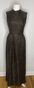 Vintage 50s Lurex Metallic Party Dress Maxi Brown Sleeveless Mock Neck xs /small - Picture 1 of 12