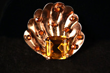 GLAMOUR Original Vintage Signed Sterling Silver Rose Gold Citrine Brooch Pendant