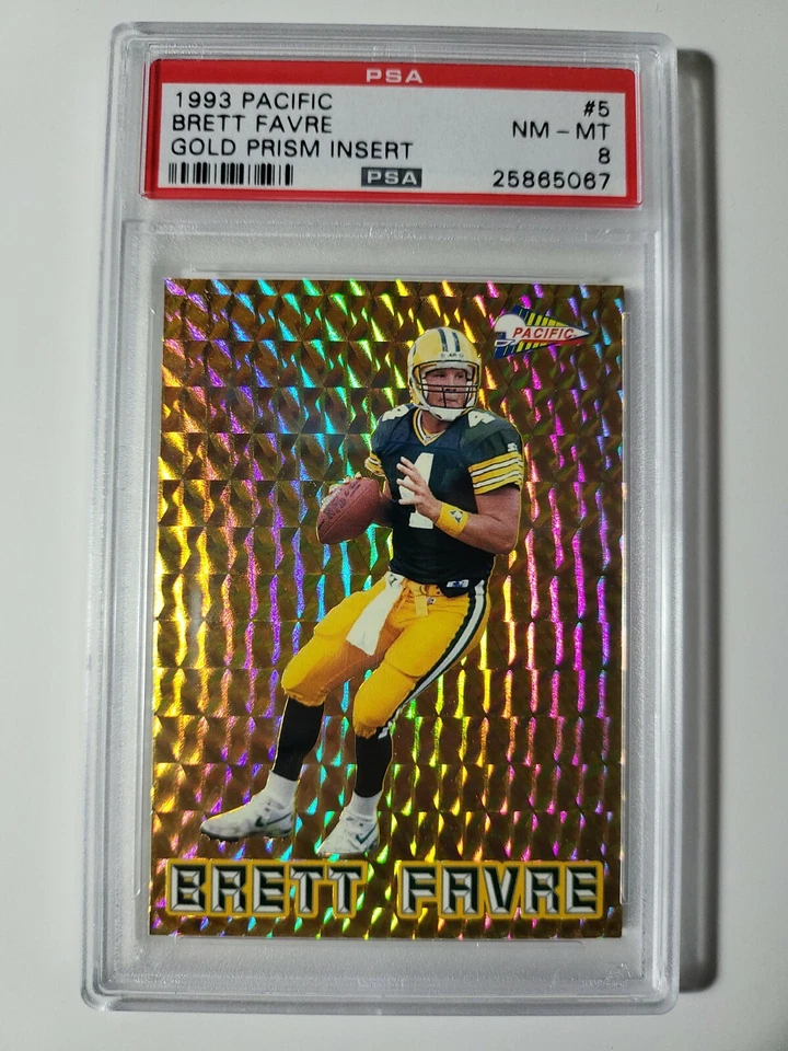 1993 Pacific Prism Brett Favre #5 GOLD PRISM INSERT graded PSA 8 card POP 3 - Image 1 of 2