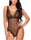 Women Sexy Lingerie Lace Teddy One Piece Babydol See Through Bodysuit Hollow Out