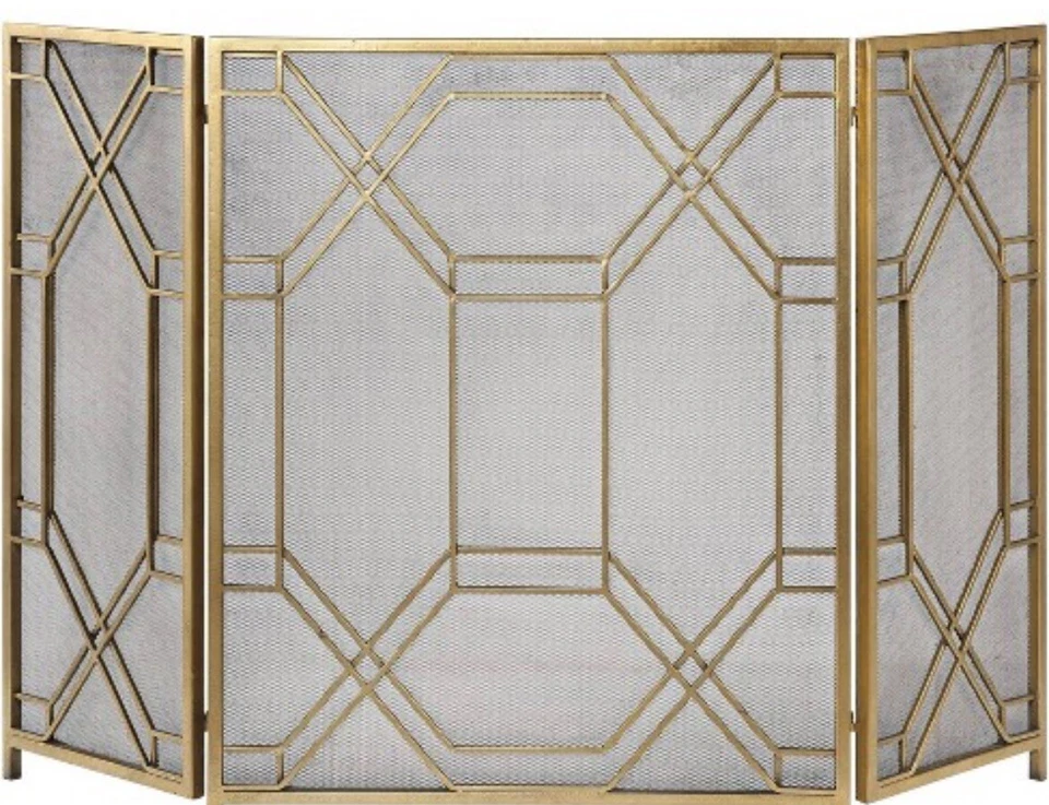 Tela de lareira Uttermost 18707 Rosen 53 X 34 polegadas dourada nova - Imagem 1 de 4