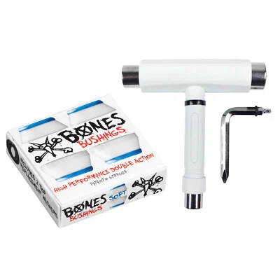 Bones Skateboard Bushings Hardcore Soft White 81A With Krown T-Tool