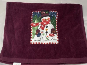 Christmas Snowman Hand Towel Burgundy (H) - Picture 1 of 1