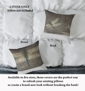 Dragonfly Themed Square Pillow Cover, Dragonflies on Distressed Stone Grey Print - Picture 1 of 25
