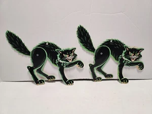 Lot of 2 Vintage Black Cats Die Cut Jointed Poseable Halloween Beistle 8" - Picture 1 of 3
