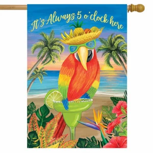 F190 IT'S ALWAYS 5 O'CLOCK PAPAGEI DRINKS TIKI BAR GROSSE HAUSFLAGGE 28X40 BANNER - Bild 1 von 1